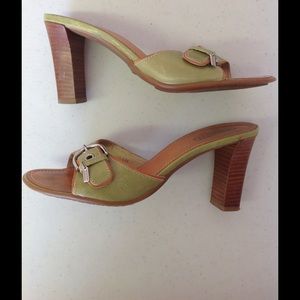 Authentic COACH green leather & buckle slides sz9